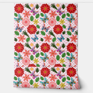 Papier Peint Papillon Floral de Jardin de Printemps Moderne