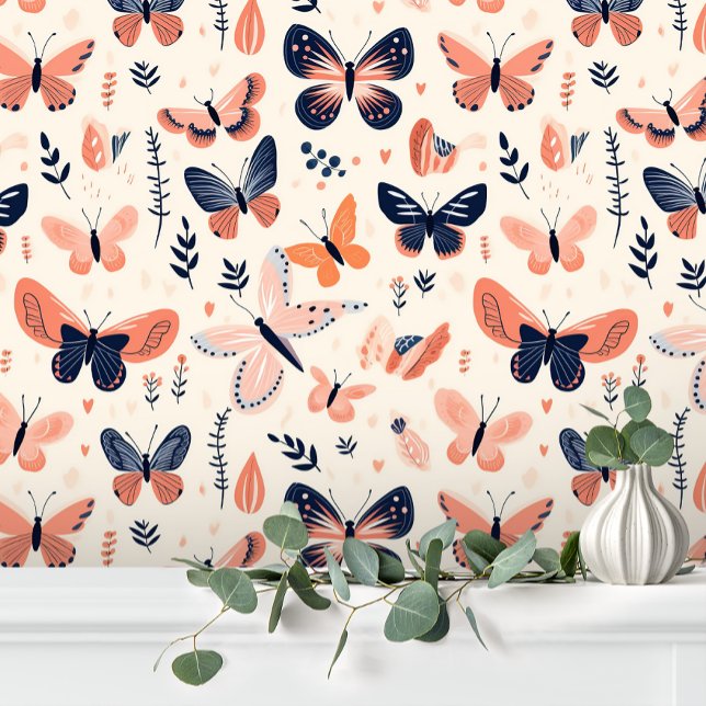 Papier Peint Papillon Floral Orange Bleu Amusant (Créateur téléchargé)