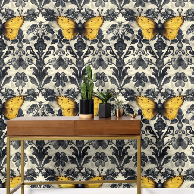 Papier Peint Papillon jaune vintage amovible (Créateur téléchargé)