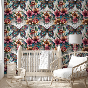 Papier Peint Papillon majestueux et rayonnement floral