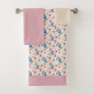 Papier peint papillon rose bleu à motif nom