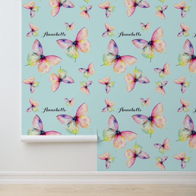 Papier Peint Papillon rose délicat dans les couleurs pastel arc (Application)