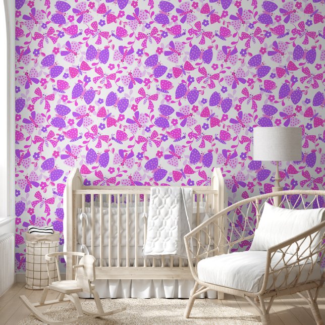 Papier Peint Papillon rose et violet mignon (Enfants)