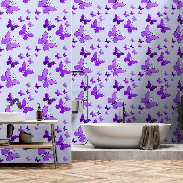 Papier Peint Papillon violet magique Flutter Azureish Blanc (Salle de bain)