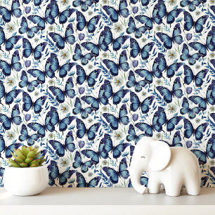 Papier Peint Papillons bleus et Fleurs sauvages