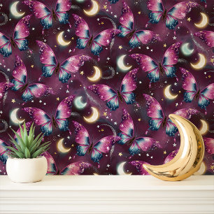 Papier Peint Papillons de galaxie et lunes