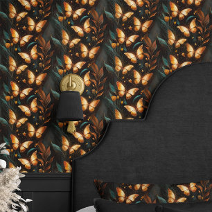 Papier Peint Papillons dorés et feuillage