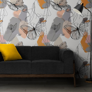 Papier Peint Papillons mignons Ligne Art Motif Peel et Bâton