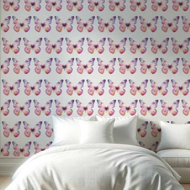 Papier Peint Papillons Motifs rose mou (Butterfly wallpaper in pink and purple by Do Tell A Belle)