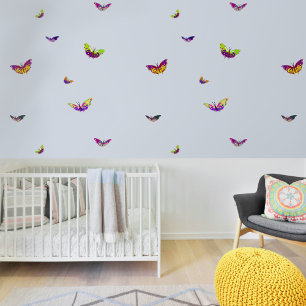 Papier Peint Papillons multicolores en vol pour la chambre de b