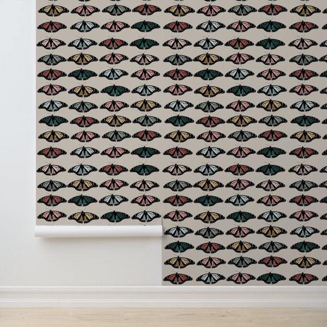 Papier Peint Papillons neutres modernes Jardin Boho Motif (Application)