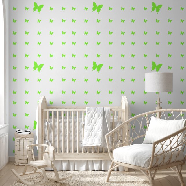 Papier Peint Papillons verts sur blanc (Enfants)