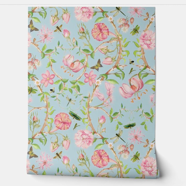 Papier Peint Papillons Vintages tropicaux Jardin Chinoiserie (Déroulement)