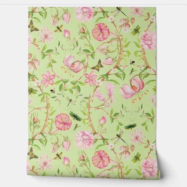 Papier Peint Papillons Vintages tropicaux Jardin Chinoiserie (Déroulement)