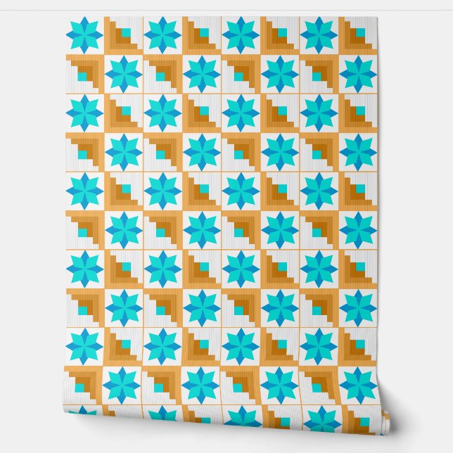 Papier Peint Parchemin multicolore motif géométrique (Déroulement)
