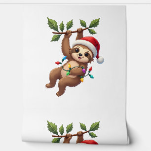 Papier Peint Paresseux de lumières de Noël portant un chapeau d