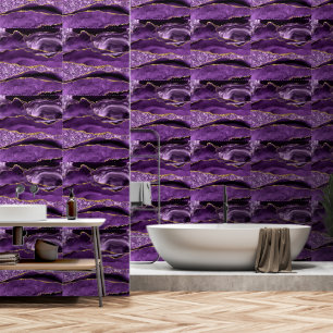 Papier Peint Parties scintillant d'or violet Marbre de géoode é