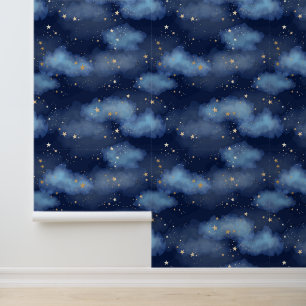Papier Peint Parties scintillant Gold Stars Dark Blue Sky Motif