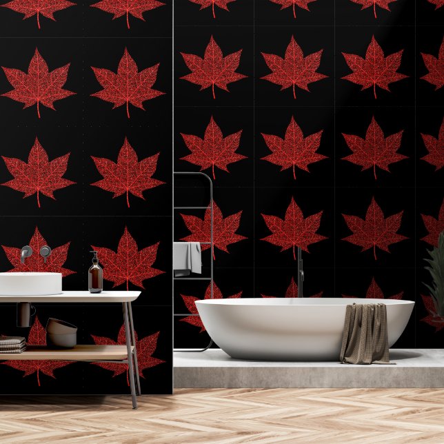 Papier Peint Parties scintillant Rouge Feuille d'érable Couleur (Salle de bain)