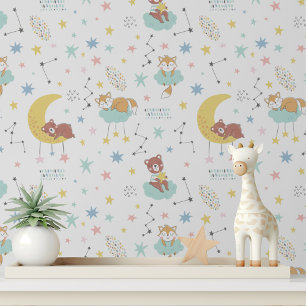 Papier Peint Pastel Baby Fox ours Moon Stars Cute Kids Motif