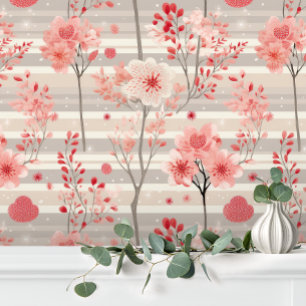 Papier Peint Pastel Élégant Rose Gris Rayure Floral