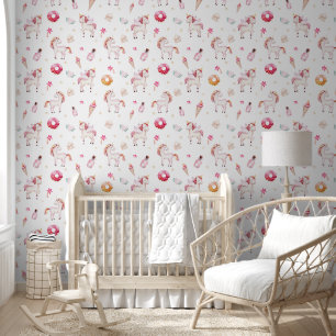 Papier Peint Pastel Fairytale Pink Unicorne Motif Salle pour en
