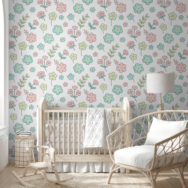 Papier Peint Pastel Floral Nursery Wallpaper (Enfants)