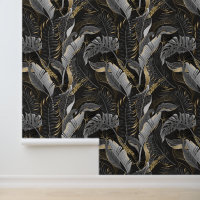 Pastel Grey & Gold Palm Tropical Feuille Noir
