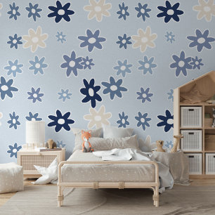 Papier Peint Pastel Lumière Moyen Fleurs Bleues Foncé Motif d'a