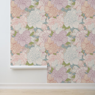 Papier Peint Pastel Peony & Butterfly Flower Motif