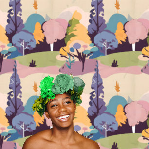 Papier Peint Pastel Pop Art Jardin Abstrait, Arbres Peel & Stic