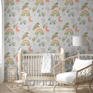 Papier Peint Pastel Rainbow Unicorn Baby Nursery