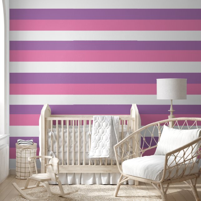 Papier Peint Pastel Striped Motif Horizontal rose violet (Enfants)