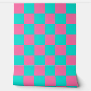 Papier Peint Pastel Turquoise Bleu Vert Et Rose Checker