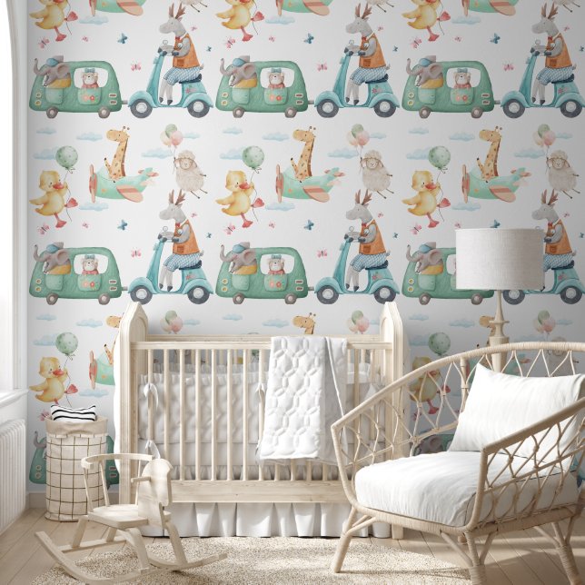 Papier Peint Pastel Watercolor Giraffe Airplane Nursery (Enfants)
