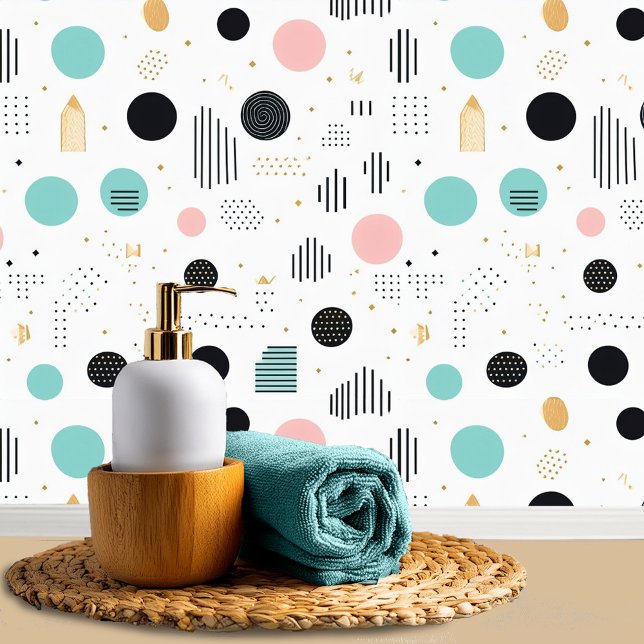 Papier Peint Pat Abstrait géométrique rétro n° 1 rose Turquoise (Créateur téléchargé)