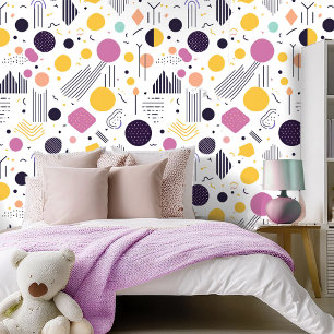 Papier Peint Pat Abstrait géométrique rétro n° 8 Magenta ID1067