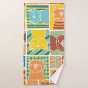 Papier peint patchwork en tissu de chat amusant, c