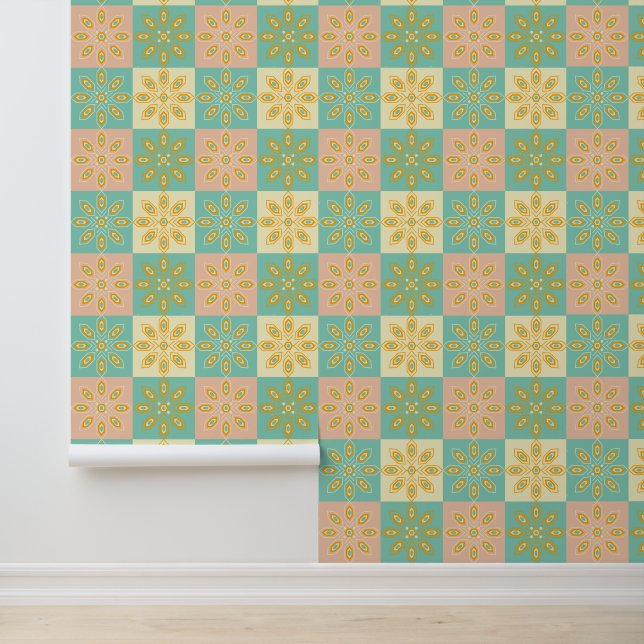 Papier Peint Patchwork Retro Floral du milieu du siècle (Application)
