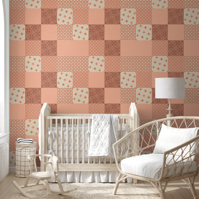 Papier Peint Patchwork Rose Rétro (Enfants)