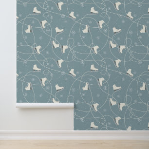 Papier Peint Patins à glace Snowflakes Ice Trails Blue Grey