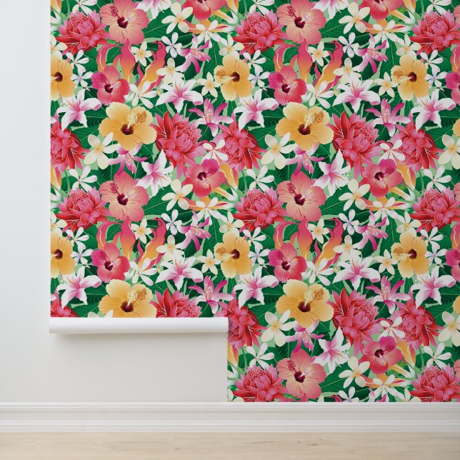 Papier Peint Pattern tropical hibiscus (Application)