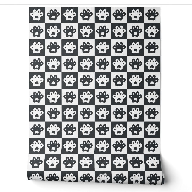 Papier Peint pattes du chat motif noir et blanc (Déroulement)