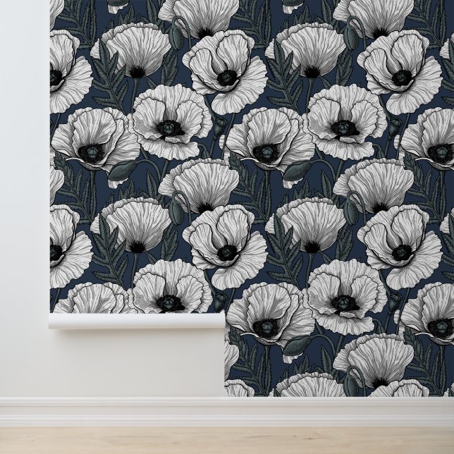 Papier Peint Pavot blanc sur la marine (Application)