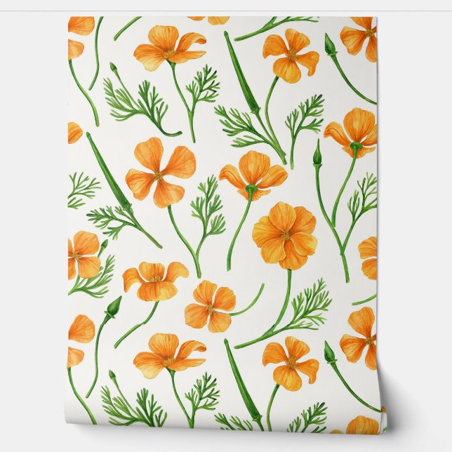 Papier Peint Pavot de Californie, fleurs d'été, orange wil (Déroulement)