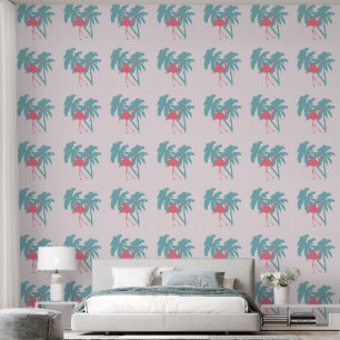 PAPIER PEINT PAYSAGE DE RÊVE TROPICAL FLAMANT ROSE