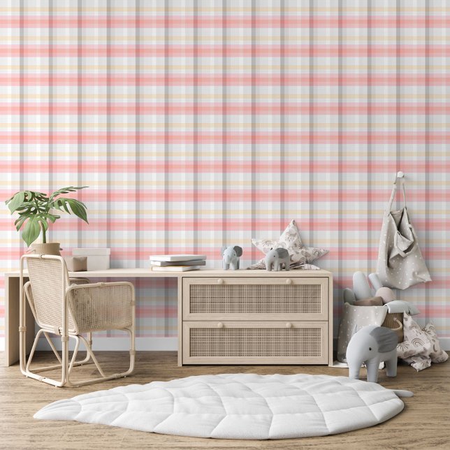 Papier Peint Peach rose Taupe Beige Grey Jaune Plaid Motif (Créateur téléchargé)