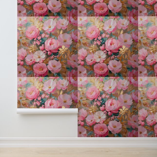 Papier Peint Peau botanique rose chic et collet d'art mural (Application)