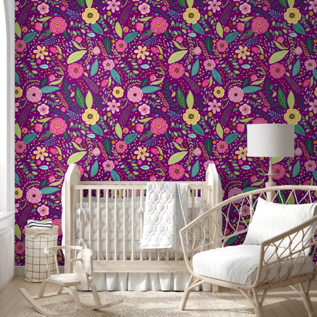 Papier Peint Peau et bâton vert jaune rose violet (Enfants)