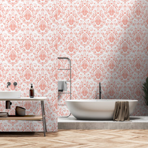 Papier Peint Pêche et blanc Damas Peau florale et bâton